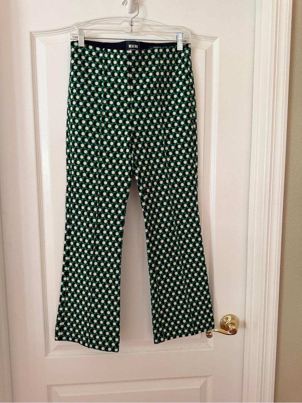 Anthropologie Green and White Polka Dot Ankle Pants - Picture 1 of 4